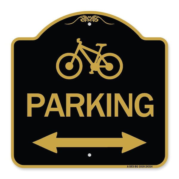 Signmission Bicycle Parking W/ Bidirectional Arrow, Black & Gold Aluminum Sign, 18" x 18", BG-1818-24314 A-DES-BG-1818-24314 - main
